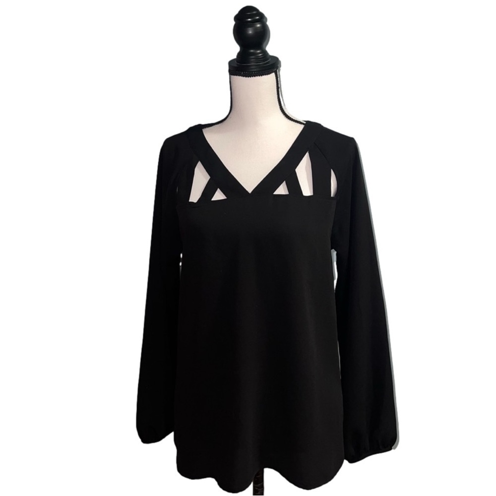 *Skies are blue- black long sleeve cut out shirt